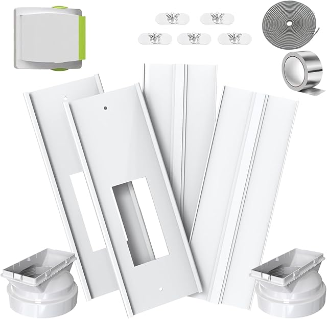 Dual Hose Portable Air Conditioner Window Vent Kit 26-62"Adjustable with 2 Universal 5.0/5.9"Coupler Security Lock 2 Weather Strippings Fit LG Portable AC Vertical/Horizontal Sliding Window Seal Kit