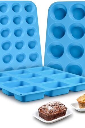 CAKETIME Silicone Muffin Pan - Cupcake Pan, Mini Loaf Pan Silicone Baking Molds Food Grade 3-Pack