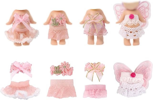 The 4 Sets 3in Angel Doll Clothes, Toy Collector Costume with Tops & Skirts for Display and Decoration (Pink)