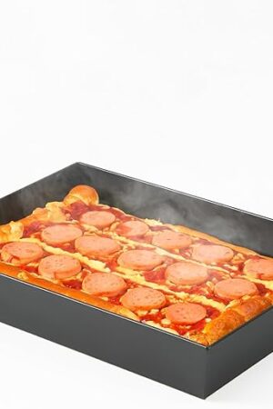 Blue Steel Detroit Pizza Pan 14x10 (Non-Stick&BPA Free) Heat-Resistant Up to 800°F, Pre-Seasoned Carbon Steel Detroit Pizza Pan, Deep Dish Pizza Authentic Steel Pan Five Years Free Replacement