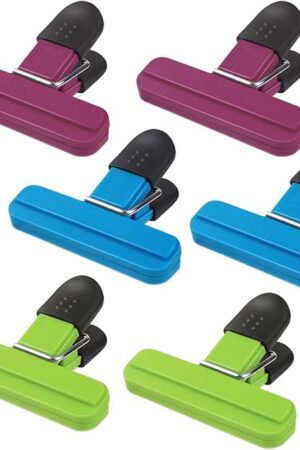 6 Pack Chip Bag Chips Food Clips with Heavy Duty Tight Seal Grip Plastic Bags Clips for Food Storage Assorted Colors Food Bag Clips Snack Clips Small Sizes Kitchen Clip for Coffee Snacks (3 Colors)