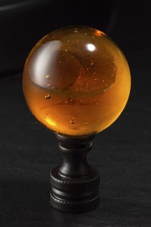 1 Pack Tawny Crystal Lamp Finial Cap - Handmade, Ball Shaped Patterned Glass with Screw Knob Base, Decoration Accessories for Table and Floor Lamp Shade Top (2 Inches Tall, Bronze Finish)