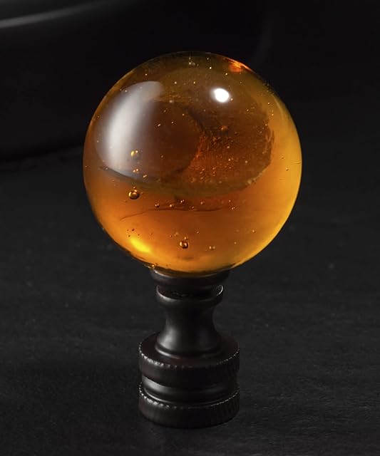 1 Pack Tawny Crystal Lamp Finial Cap - Handmade, Ball Shaped Patterned Glass with Screw Knob Base, Decoration Accessories for Table and Floor Lamp Shade Top (2 Inches Tall, Bronze Finish)