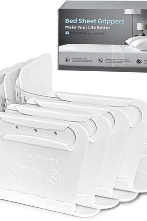 Bed Sheet Holders for Corners Keep Sheets Firm & Tight, Fitted Heavy Duty Mattress Sheet Corner Fasteners with Lock Straps, No More Loose Sheets & Easy Installation（ Set of 4 White）