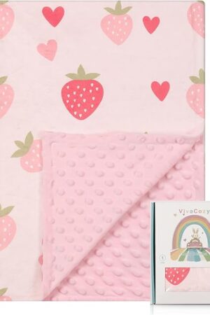 Baby Blanket Pink Strawberry Heart Double Layer 30 x 40 Inch