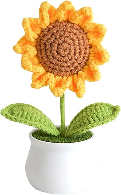 Crochet Flowers Artificial Sunflower for Office Desk Car Dashboard Decor, Funny Gifts for Women Birthday Christmas Party Decorations Motivational Gifts