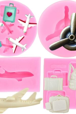 ZiXiang Airplane Silicone Mold Airplane Propeller Fondant Molds For Travel Luggage Bag Chocolate Cupcake Cake Decoration Candy Gum Paste Set Of 4