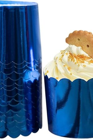 Blue Baking Cups Cupcake Liners, 50pcs Paper Baking Cups Muffin Liners Greaseproof Disposable Bulk Cupcake Wrappers, 6 oz Standard Muffin for Father's Day Decor Retirement Graduation Parties