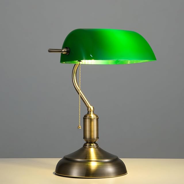 Bankers Lamp Green Desk Lamp with Green Plastic Lampshade