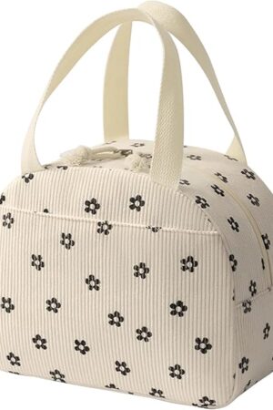 Corduroy Lunch Bag for Women Men Cute Lunch Tote Bags Reusable Insulated Lunch Box Large Capacity Reusable Insulated Cooler for Work/Picnic/Travel (Corduroy Blackclub)