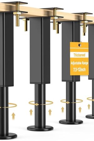 4PCS Adjustable Height Bed Support Legs, 7.3-12 In, Metal Heavy Furniture Legs with Rubber Non-Slip Base for Sofa/Cabinet/Couch/Dresser/Table, Furniture Feet Replacement for King Queen Bed Frame Slat