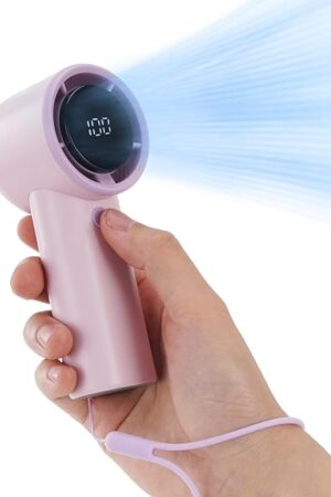 2025 Upgraded Portable Handheld Turbo Fan with 20-Hour Battery - Rechargeable Mini Fan with Digital Display, Anti-Slip Base, 5000mAh Capacity - Personal Fans for Travel, Vacation, Beach(Pink)