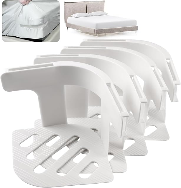Dyale Sheet Holders, Bed Sheet Holders Secure Bed Sheets Firm&Tight Heavy Duty Sheets Fasteners for Corner Fitted Sheet Straps Fit Twin Queen & King Beds That All Mattress Sizes (4, White)