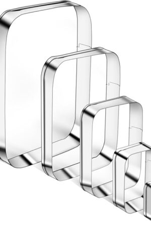 5PCS Rounded Rectangle Cookie Cutter Stainless Steel Rectangle Cookie Mold Biscuit Molds Pastry Molds Fondant Cutter Set (5 Inch 4 Inch 3 Inch 2 Inch 1 Inch)