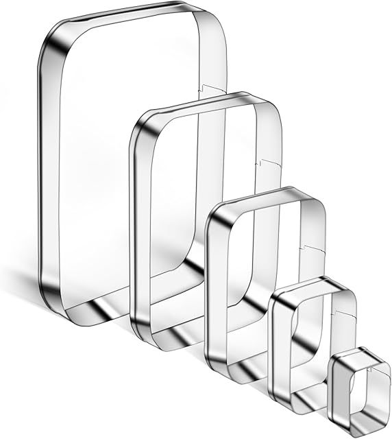 5PCS Rounded Rectangle Cookie Cutter Stainless Steel Rectangle Cookie Mold Biscuit Molds Pastry Molds Fondant Cutter Set (5 Inch 4 Inch 3 Inch 2 Inch 1 Inch)