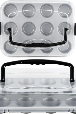 2-Pack Cupcake Pan with Lid, 12-Cup Nonstick Muffin Pan with Handle – Cupcake Carrier for Baking & Transporting, Perfect for Party, Holiday, Gathering