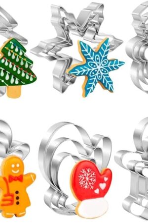 Christmas Cookie Cutter Set,18 Piece Stainless Steel Winter Christmas Cookie Cutters Shapes for Baking - Christmas Tree,Snowflake,Snowman,Gingerbread Man,Gingerbread Girl,Mitten, Silver
