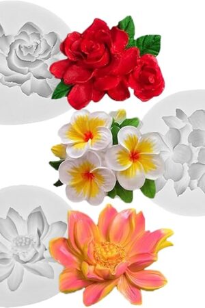 3 pcs Flower Silicone Molds, Hibiscus Plumeria Rose Flower Fondant Silicone Molds,For Sugarcraft, Cupcake Toppers, Soap, Polymer Clay,Crafting Projects，Wedding and Birthday Cake Decoration