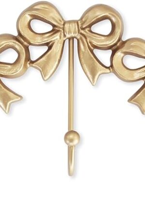 Bow Wall Hook,Small Wall Mounted Functional Hooks,Antique Gold Cast Iron Hook for Coats,Bags, Bath Towels,Room Decorations,Girls Room,Bathroom,Office(Three-Bows Hooks:8.27x5.59 inches)
