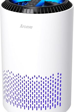AROEVE Air Purifiers for Bedroom Home, 3 Layer Filter for Smoke Pollen Allergies Pet Dander Odor, Sleep Mode for Better Sleep, Energy Saving, 3 Speeds, Timer for Office, Dorm, Kitchen, MK01, White