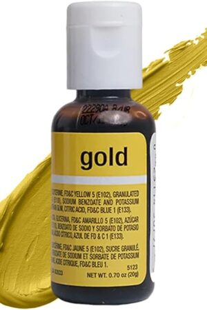 Chefmaster Gold Liqua-Gel® Food Coloring | Vibrant Color | Professional-Grade Dye for Icing, Frosting, Fondant | Baking & Decorating | Fade-Resistant | Easy-to-Use | Made in USA | 0.70 oz