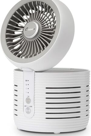 Crane 2-in-1 Air Purifier and Desk Fan Combo - Ideal for Office, Night Stand, Dorm, or Small Bedroom - HEPA Filter