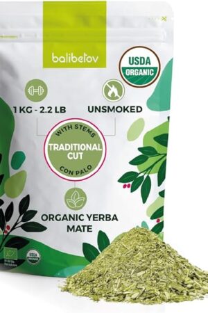 BALIBETOV USDA Organic Yerba Mate Tea Loose Leaf, 2.2. lb. Bag, Natural Traditional Cut, Clean High Energy, Unsmoked Artisanal, Gluten Free, Vegan Friendly, Hot or Cold Drink (2.2 Pounds (Pack of 1), Traditional Cut)