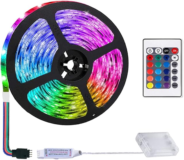 2m/6.6FT Battery Powered Led Strip Lights, LED Strip with 24 Keys Remote Control, RGB Led Rope Lights for Party and DIY Decoration