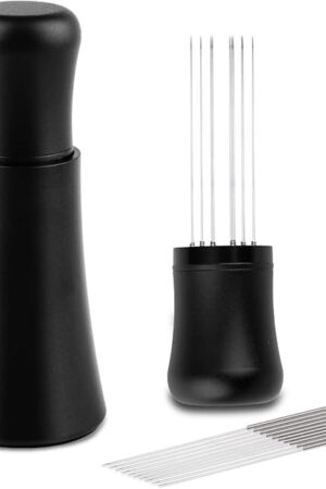 WDT tool, Espresso Distribution tools, 10 x 0.35mm 304 Stainless Steel Needles Installed with 10 Extra needles for Espresso Stirrer Replacement, Aluminum Alloy Handle with Stand (Matte black)
