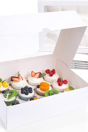 VGOODALL 12 Count Cupcake Boxes, 6PCS Cupcake Container with Window Boxes Holding 72 Pastry Box for Birthday Holiday Party Bakery Supplies 13.2"x9.8"x4"