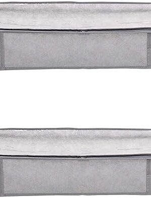 Amazon Basics Under Bed Fabric Zipper Blanket Storage Container Bags with Window and Handles, 2-Pack, 18 x 42 x 6 inches, Gray