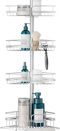 Zenna Home Chrome Corner Shower Caddy Storage System, 60 to 97 Inch Bathroom Organization Solution