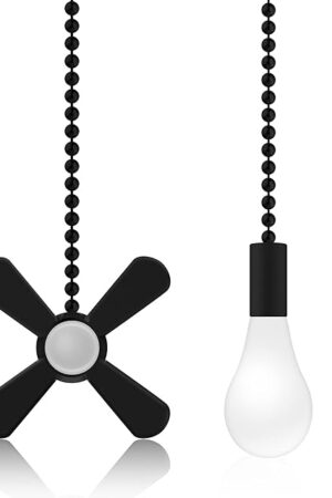 Ceiling Fan Pull Chains With Decorative, 2 Pieces Of Black Ceiling Fan Chain Extenders 13.6 Inches Fit All Standard Ceiling Fans And Light Fixtures，Pull Chain Extension With Connector.