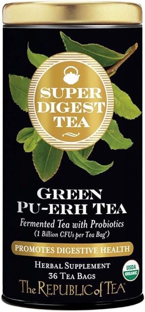 The Republic of Tea Organic Green Pu-erh SuperDigest Tea (36 count) | Probiotic | Fermented