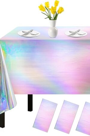 Childom 3 Pack Iridescent Tablecloth,54" x 108" Birthday Party Tablecloths Iridescence Plastic Disposable Table Covers Iridescent Party Decorations,Plastic Tablecloth for Buffet Table,Birthday Decors