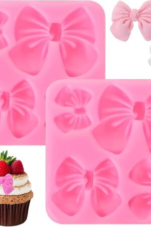 Bow Chocolate Mold, 2 Pack Bow Silicone Mold Chocolate Molds Silicone Cake Pop Molds Fondant Molds Rice Krispies Treats Mold for Wedding Birthday Party Dessert Cake Supplies Baking DIY