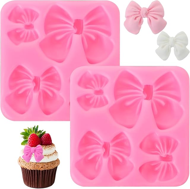 Bow Chocolate Mold, 2 Pack Bow Silicone Mold Chocolate Molds Silicone Cake Pop Molds Fondant Molds Rice Krispies Treats Mold for Wedding Birthday Party Dessert Cake Supplies Baking DIY