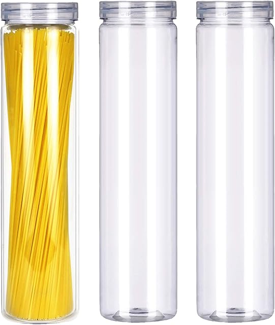 3Pcs Clear Plastic Food Storage Jar with Lid, Plastic Spaghetti Pasta Containers with Screw on Lids for Dry Goods, Noodles, Spices and More