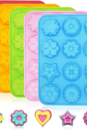 5 Pcs Silicone 3D Flower Shape Chocolate Candy Molds Set, 12 Cavity Non-Stick Food Grade Baking Molds, Ice Cube Trays for Wedding, Festival, Parties