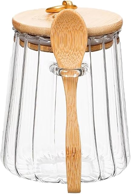 CNWSGEM Sugar Bowls Sugar Container 25.36 FL OZ Glass Coffee Canister Airtight Food Storage Jar with Lid and Spoon Candy Jar Coffee Bar Accessories Storage Beans Powder (Conical)