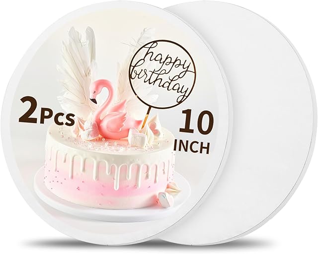 Cake Drums 10 Inch Round, 2 Pack Cake Boards 10 Inch, 1/2" Thick Cake Base, Sturdy Corrugated Cake Boards Professional Cake Decorating for Multi-Layer Cakes Display (White)