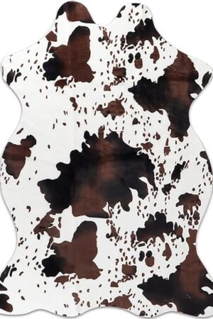 Cow Print Rug - 3.6x2.5 Feet Cow Hide Rugs Faux Cowhide Rug Cute Area Rug Fun Western Room Decor Cow Rugs for Living Room Bedroom Non-Slip Brown(43 inches x 29 inches)
