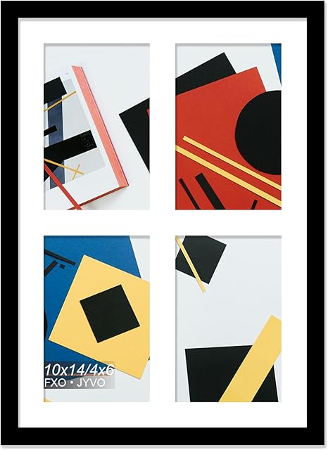 4x6 Picture Frame Collage, Display 4 4x6 Picture Collage or 10x14 Photo Only Without Mat, Light Weight and High Transparent Frame for Wall - 1 Pack/Black/4-Openings