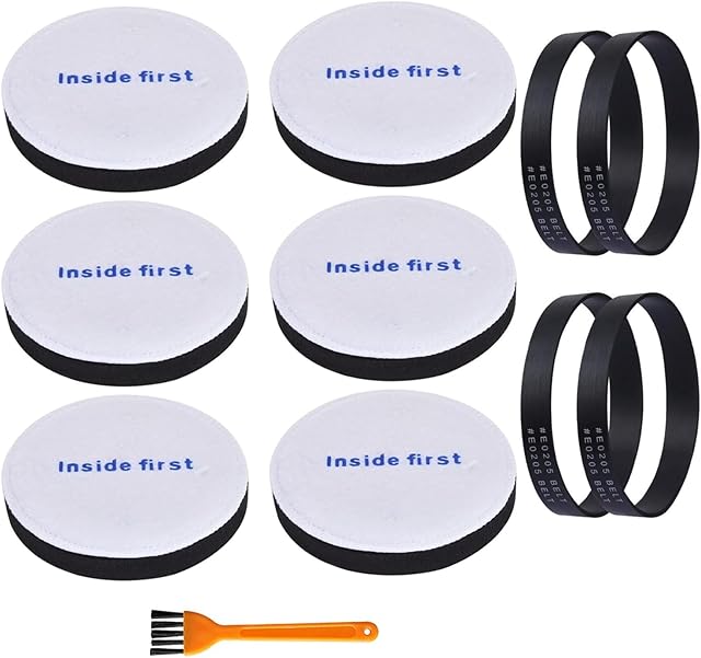 6 Pack E0202 Foam Filters & 4 Pack E0205 Vacuum Belts Compatible with Eureka NEU182A, NEU182B, NEU280, NEU180, NEU181, NEU188, NEU202 Powerspeed Bagless Upright Vacuum Cleaner, Part E0202