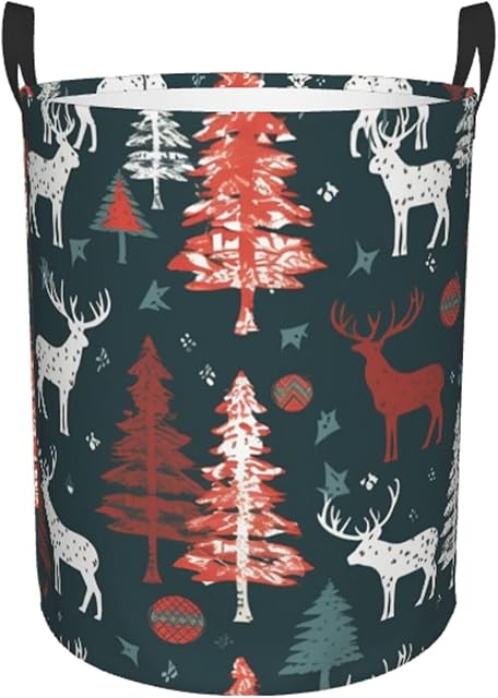 Cow deer tree christmas Laundry Basket With Handles Foldable Oxford Cloth Tote Bag Laundry Hamper Waterproof Clothes Storage Bucket Toy Organizer For Laundry Room/Bathroom/Bedroom/Dormitories