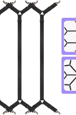 Bed Sheet Straps,3 PCS Secure and Sheet Holder Straps for Full Size Beds,Adjustable Crisscross Fitted Sheet Clips,Black