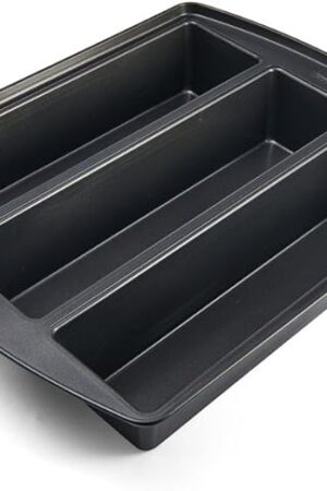 Chicago Metallic Professional Lasagna Trio Pan, Perfect for loaf breads, cakes and more 12.5 by 16 by 3 inches, Silver