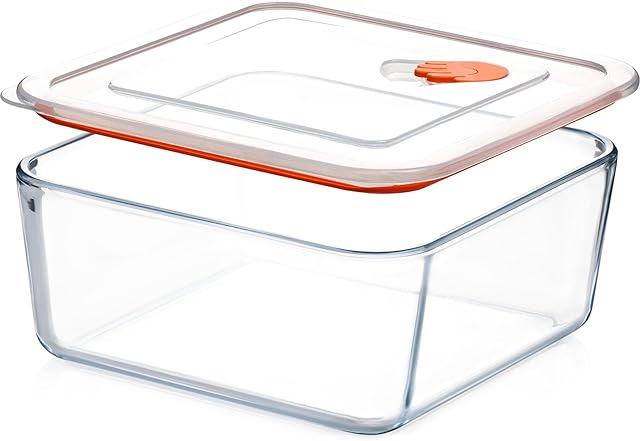 NUTRIUPS 2.6QT Square Glass Baking Dish with Lid, 8×8 inches Deep Square Baking Dish with Lid, Glass Baking Dishes for Oven