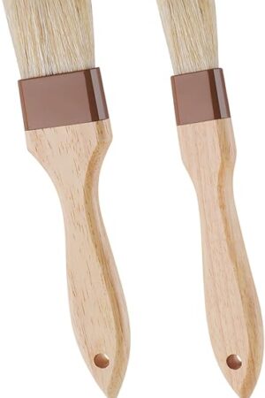 2 Pcs Natural Bristle Pastry Brush, Beech Wooden Handle Basting and BBQ Brushes for Cooking, Butter, Oil, Marinade, Grilling & Baking, Kitchen Food Brush (1 inch & 1.5 inch)
