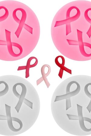 4 PACK Ribbon Silicone Candy Mold, Breast Cancer Awareness Mold, Mini Ribbon Shape Baking Tool Awareness Candy Fondant for Truffle Pudding Pastry Fruit Ice Cream